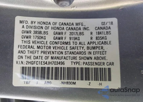 2018 Honda Civic Si z USA, uszkodzony, nr VIN 2HGFC1E54JH703496